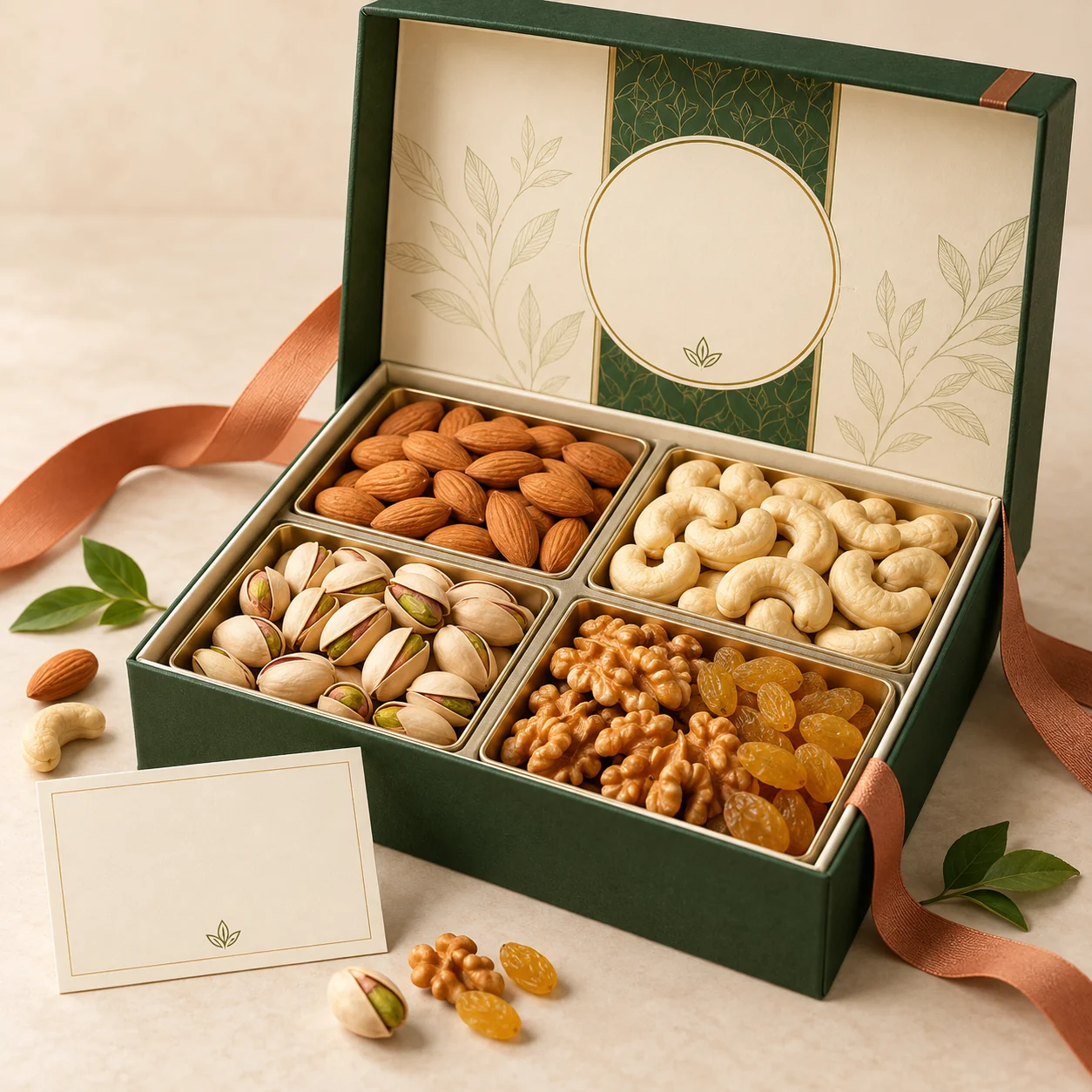 Parshwanath Dry Fruits four-compartment celebration gift box