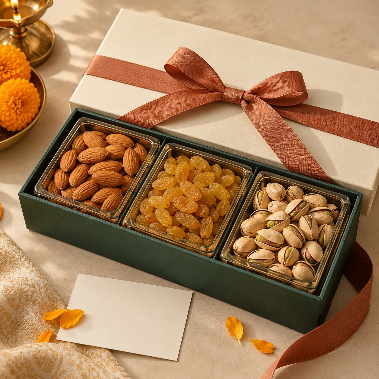 Parshwanath Dry Fruits premium three-compartment gift box